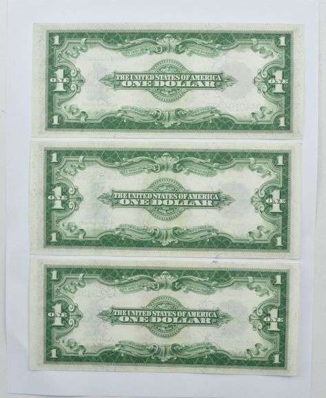 (3) 1923 $1 US Silver Certificate Consec. S/N Blue Seal Horse Blanket