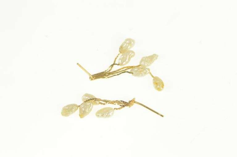 14K Yellow Gold Baroque Pearl Fringe Tassel Statement Vintage Earrings