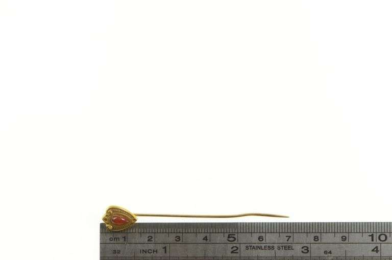 14K Yellow Gold Pear Carnelian Tear Drop Cabochon Stick Pin