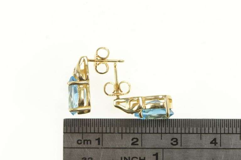 14K Yellow Gold Blue Topaz Diamond Accent Classic Stud Earrings