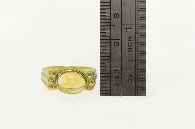 14K Yellow Gold Oval Citrine Cabochon Vintage Statement Ring