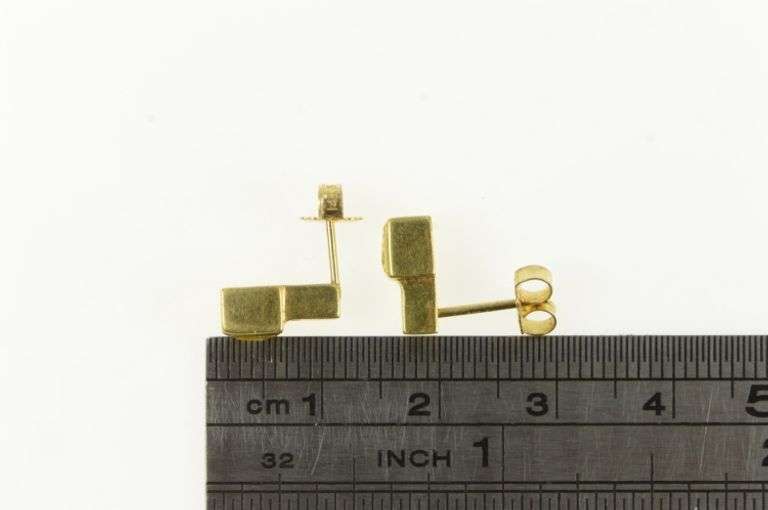 14K Yellow Gold Citrine Diamond Squared Vintage Stud Earrings