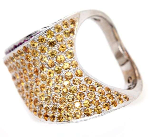 6.00ctw Pink and Yellow Sapphire and 0.50ctw Diamond Abstract Ring in 14K