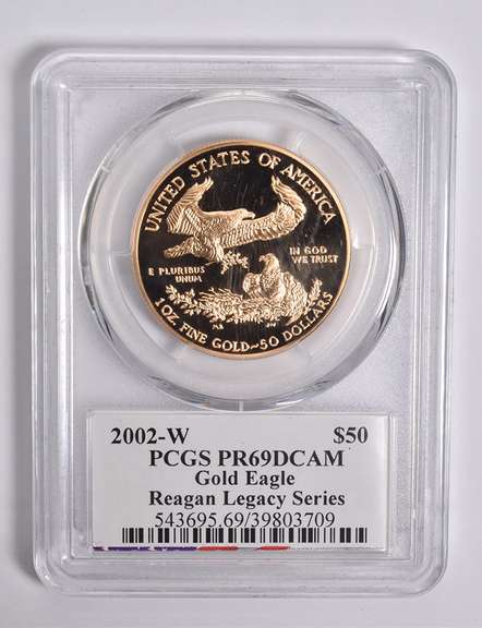 PR69DCAM 2002-W $50 American Gold Eagle Legacy Ser. Signed Reagan PCGS