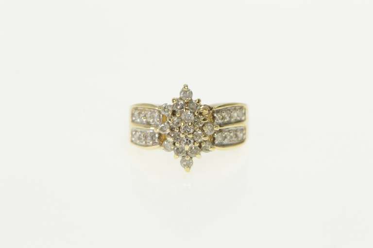 10K Yellow Gold Ctw Oval Diamond Cluster Vintage Statement Ring