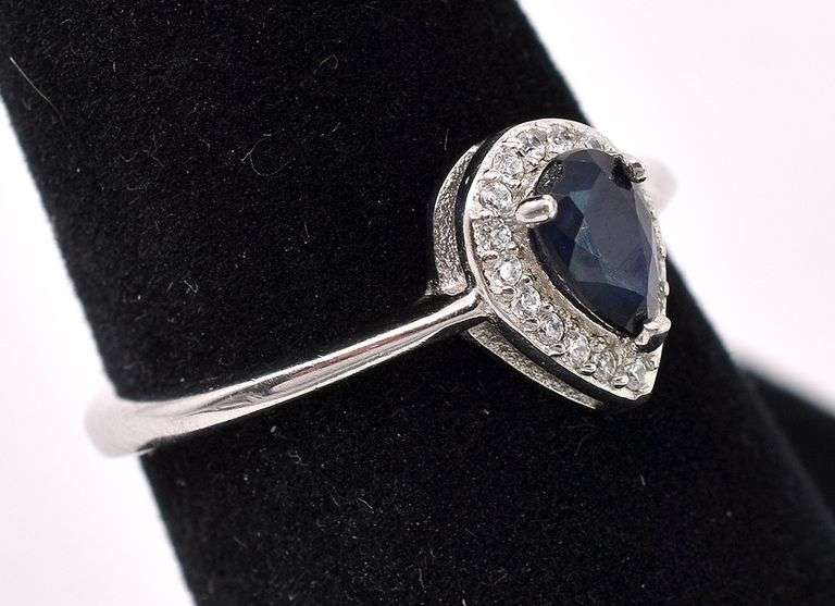 Blue Sapphire And CZ Ring In Sterling Silver