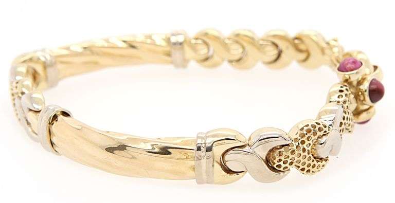 Valentino Ruby Cabochon Fancy Link Bracelet in 18K