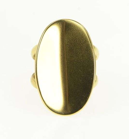 18K Yellow Gold Oval Geometric Vintage Retro Curved Statement Ring