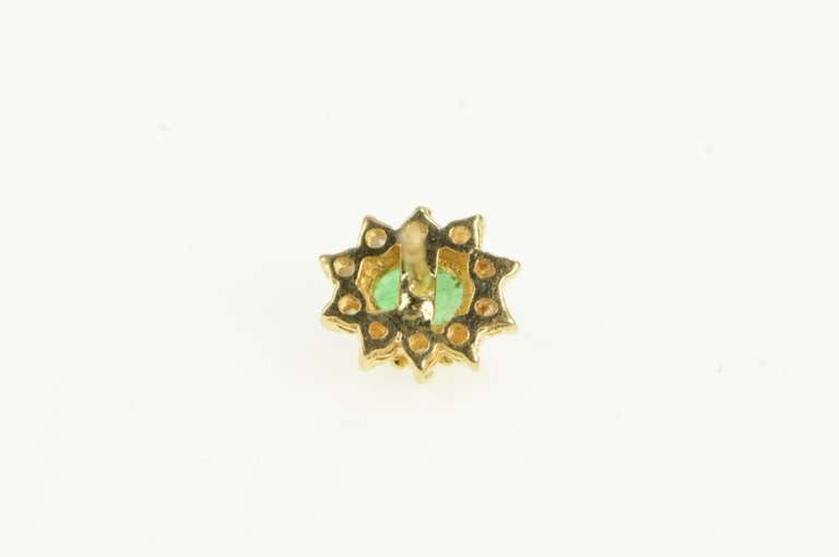 14K Yellow Gold Natural Emerald Diamond Halo Single Stud Earrings
