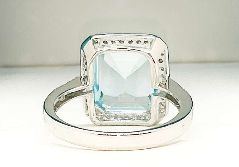 Absolutely Stunning 7.00 Carat Rectangular Blue Topaz & White Topaz Sterling Sliver Ring