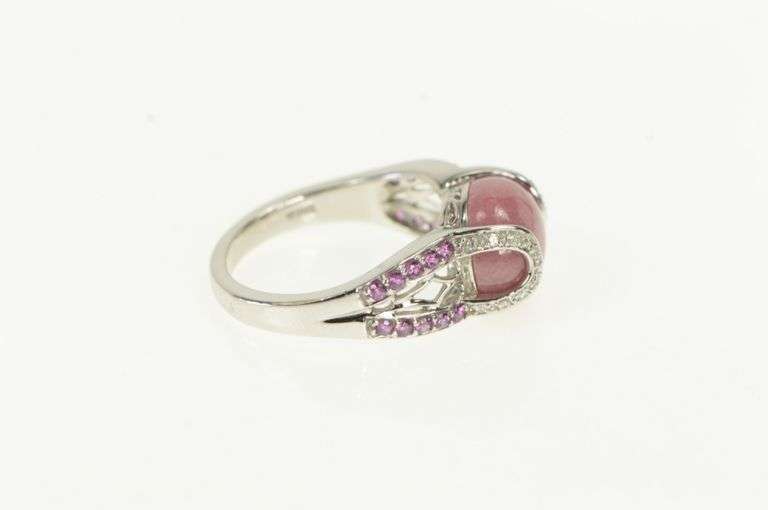 14K White Gold Rhodochrosite Diamond Sapphire Statement Ring