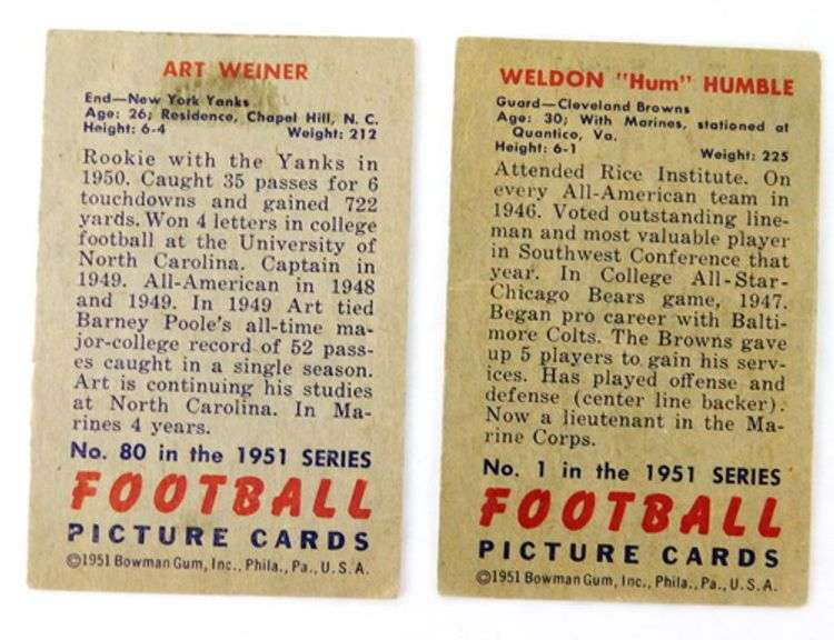 2 Bowman 1951 Football Cards