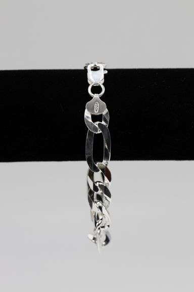 Men's 10.9mm Solid .925 Sterling Silver Flat Figaro Chain Link Italy Bracelet 9" inch