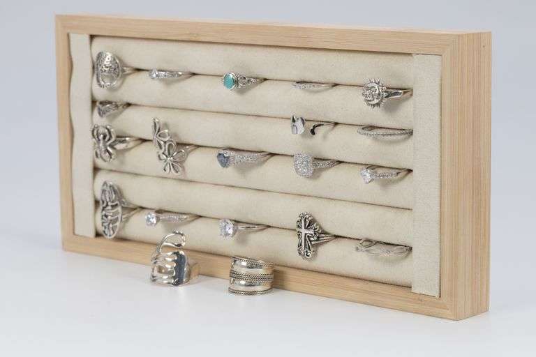 .925 Sterling Silver Curated Ring Set 20 RIng Lot Various Sizes & Styles