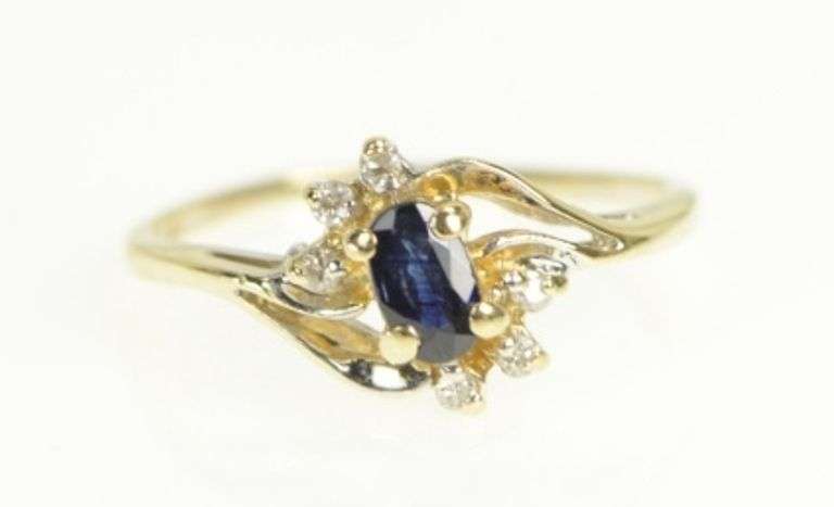 14K Yellow Gold Sapphire Diamond Accent Bypass Statement Ring