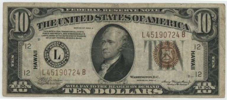 Scarce Series of 1934-A $10 Hawaii Federal Reserve Note