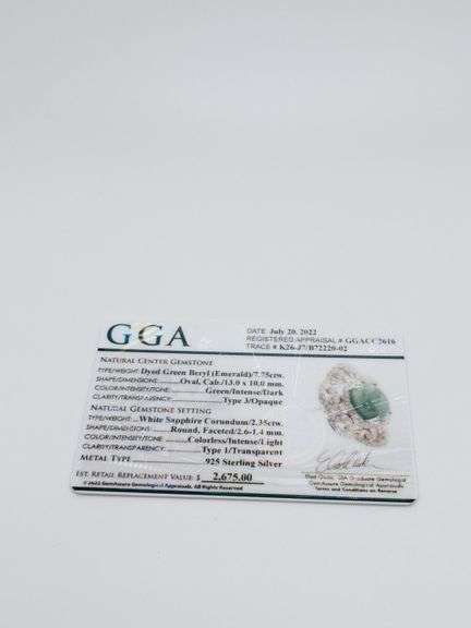 7.0+ Carat Emerald and White Sapphire Sterling Sliver Ring. Gorgeous!