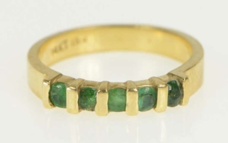 14K Yellow Gold Natural Emerald Classic Wedding Band Ring