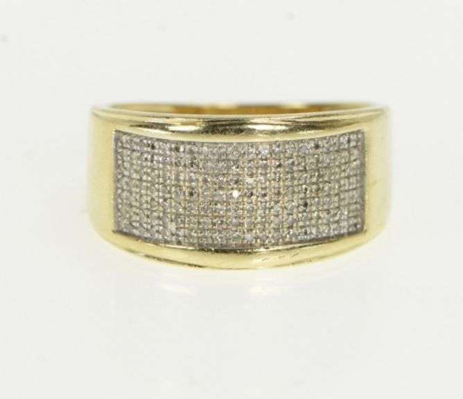 10K Yellow Gold Pave Diamond Encrusted Squared Band Ring