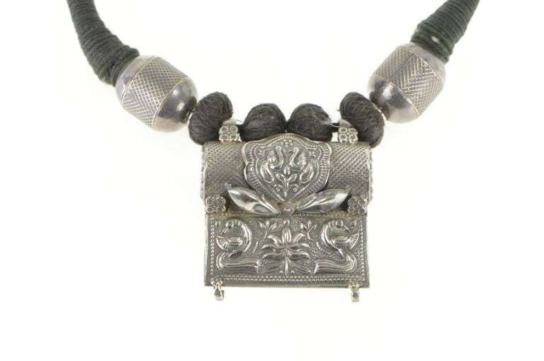Sterling Silver Elaborate Floral Bird Tibetan Medallion Rope Necklace