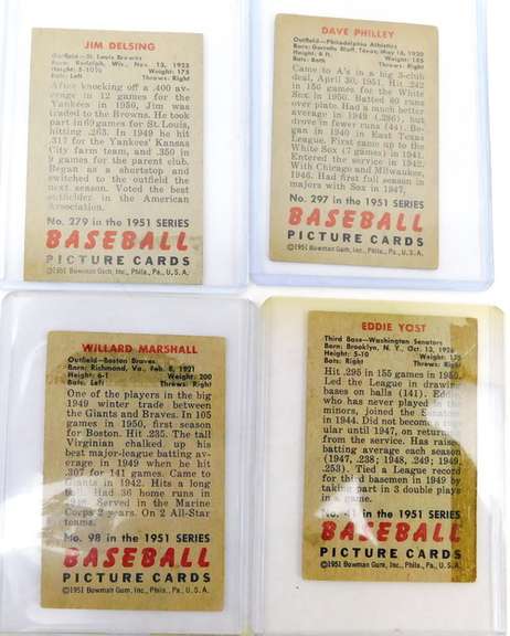 4 Bowman Gum 1951 Baseball Cards