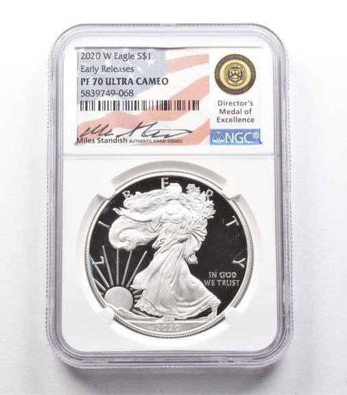 PF70 UCAM 2020-W American Silver Eagle ER Signed Standish NGC