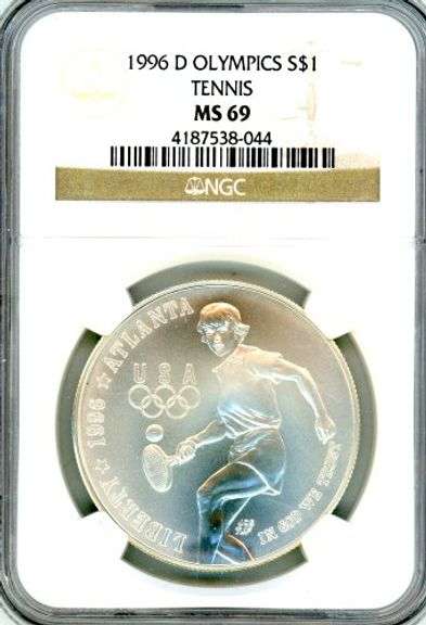 1996-D BU Olympic Tennis Commemorative Silver Dollar in NGC PF69 Ultra Cameo