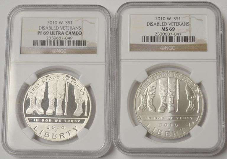 2010 Disabled Veterans Commemorative Silver Dollar Set NGC Certified PF 69 MS 69
