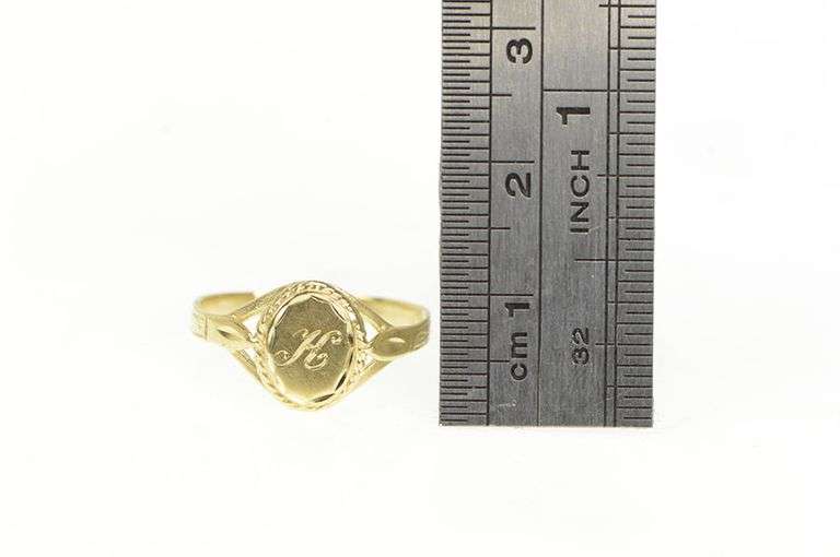 14K Yellow Gold H Cursive Monogram Letter Initial Vintage Ring