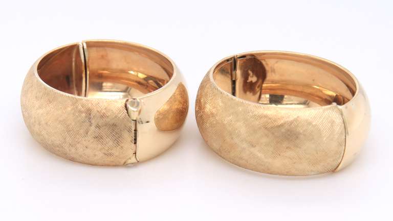 Handsome Yellow Gold High Polished and Satin Finish Hoop Clip on Earrings