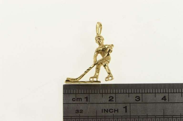 14K Yellow Gold 3D Ice Hockey Player Sport Charm/Pendant