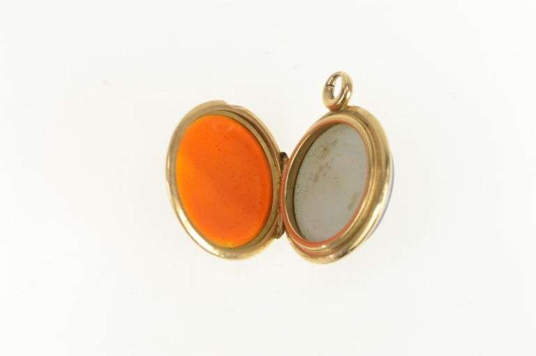 14K Yellow Gold Black Onyx Carnelian Victorian Locket Charm/Pendant