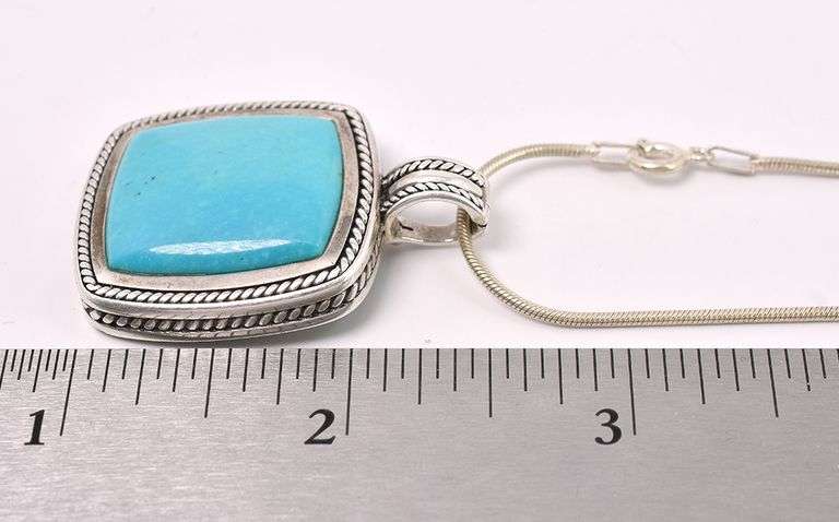 Turquoise Pendant Necklace In Sterling Silver