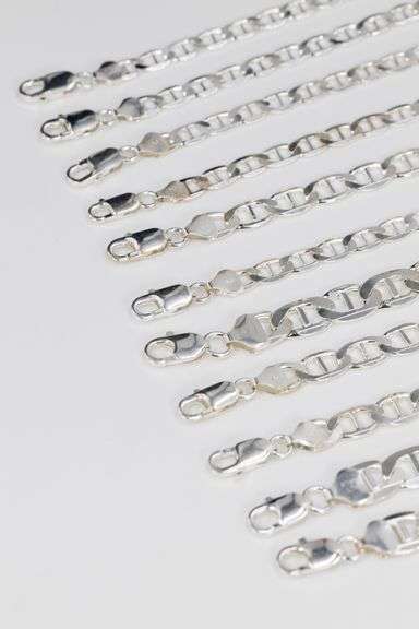 Sterling Silver - Italy Stamped - Super Flat Diamond-Cut Mariner Lot - 11 Chains - 6.5mm to 10.2mm Wide - 18 to 30 Inch