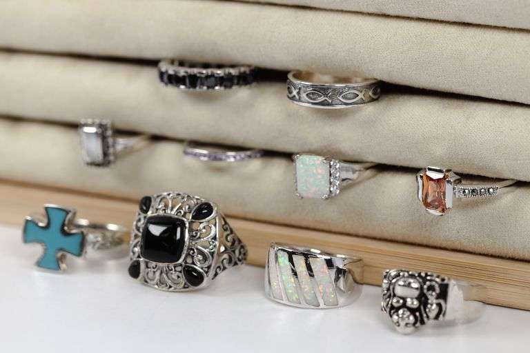 Sterling Silver Curated Ring Assortment Various Sizes & Styles (10 Ring Lot)