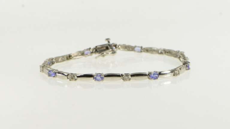 14K White Gold Tanzanite Diamond Accent Bar Link Tennis Bracelet