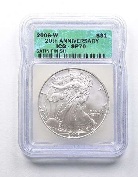 SP70 2006-W American Silver Eagle 20th Anniversary Satin Finish ICG