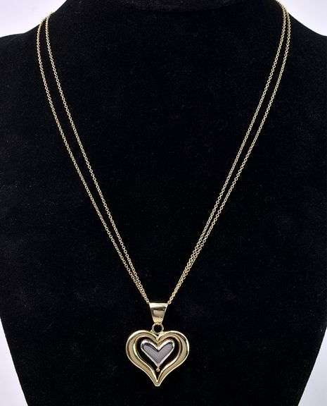 Angelic Spinning Heart Pendant Necklace In Two Tone 14K Gold