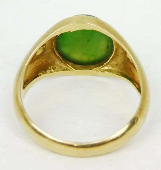 Vintage 14K Jade Ring, Size 9.25