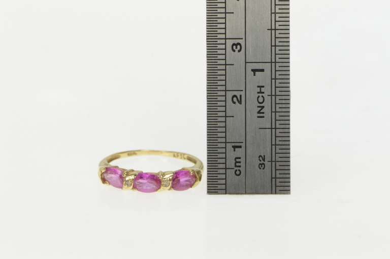 10K Yellow Gold Oval Pink Sapphire Diamond Accent Band Ring