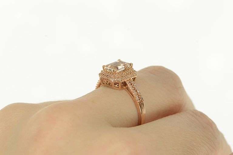 14K Rose Gold 1.84 Ctw Morganite Diamond Halo Engagement Ring