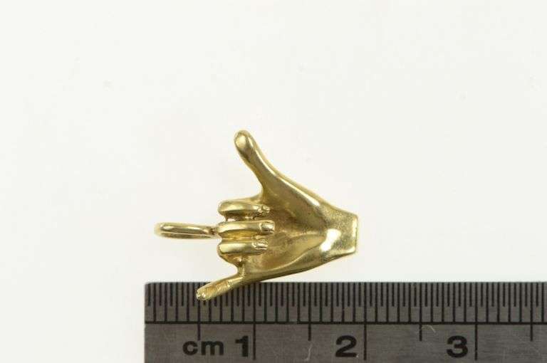 14K Yellow Gold Shaka Sign Aloha Hang Loose Hand Gesture Charm/Pendant