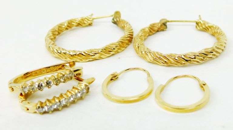 3 Pairs 14K Yellow Gold Hoop Earrings