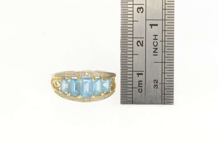 14K Yellow Gold Emerald Cut Blue Topaz Diamond Accent Ring