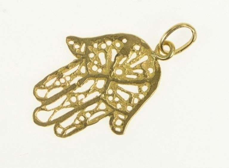 14K Yellow Gold Hamsa Trad. Protection Symbol Filigree Charm/Pendant