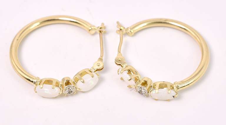 Simply Beautiful Opal Hoop Earrings In 14K Yellow Gold