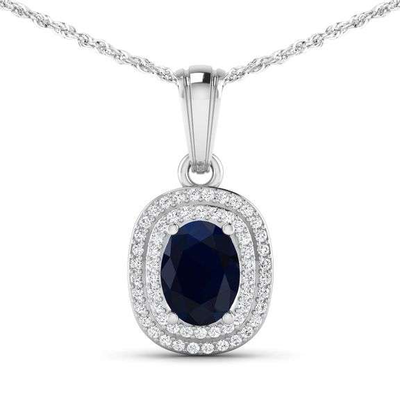 Solid 14 Kt White Gold Kashmir Midnight Blue Sapphire Diamond Pendant