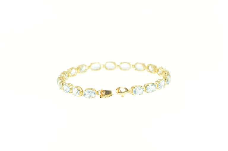 14K Yellow Gold Oval Blue Topaz Classic Vintage Tennis Bracelet