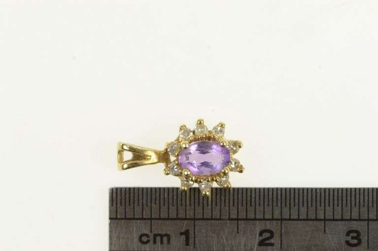 14K Yellow Gold Amethyst Diamond Halo Vintage Statement Charm/Pendant