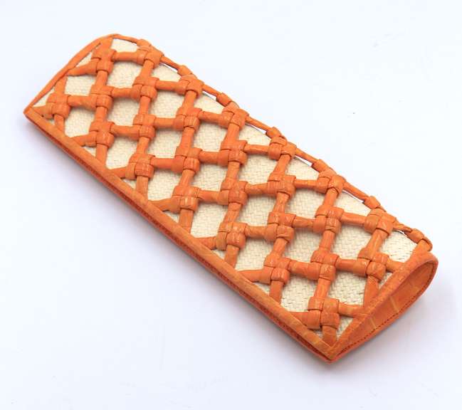 Nancy Gonzales Croc & Ratan Clutch Bag in Orange Crochet Chocker